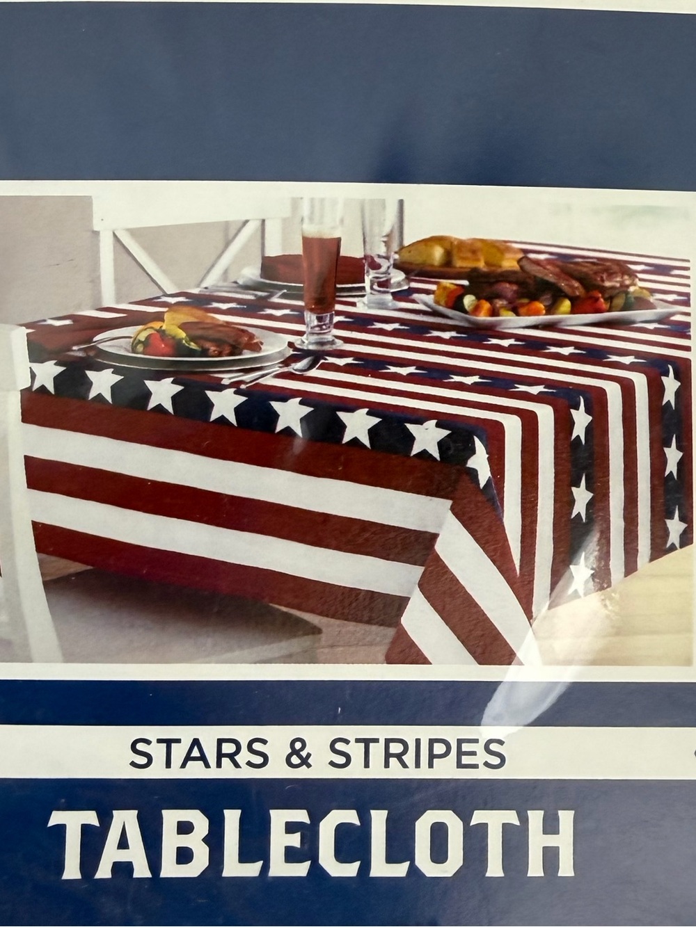 Americana Stars and Stripes 70” Round American Flag 100% Cotton Tablecloth NIP